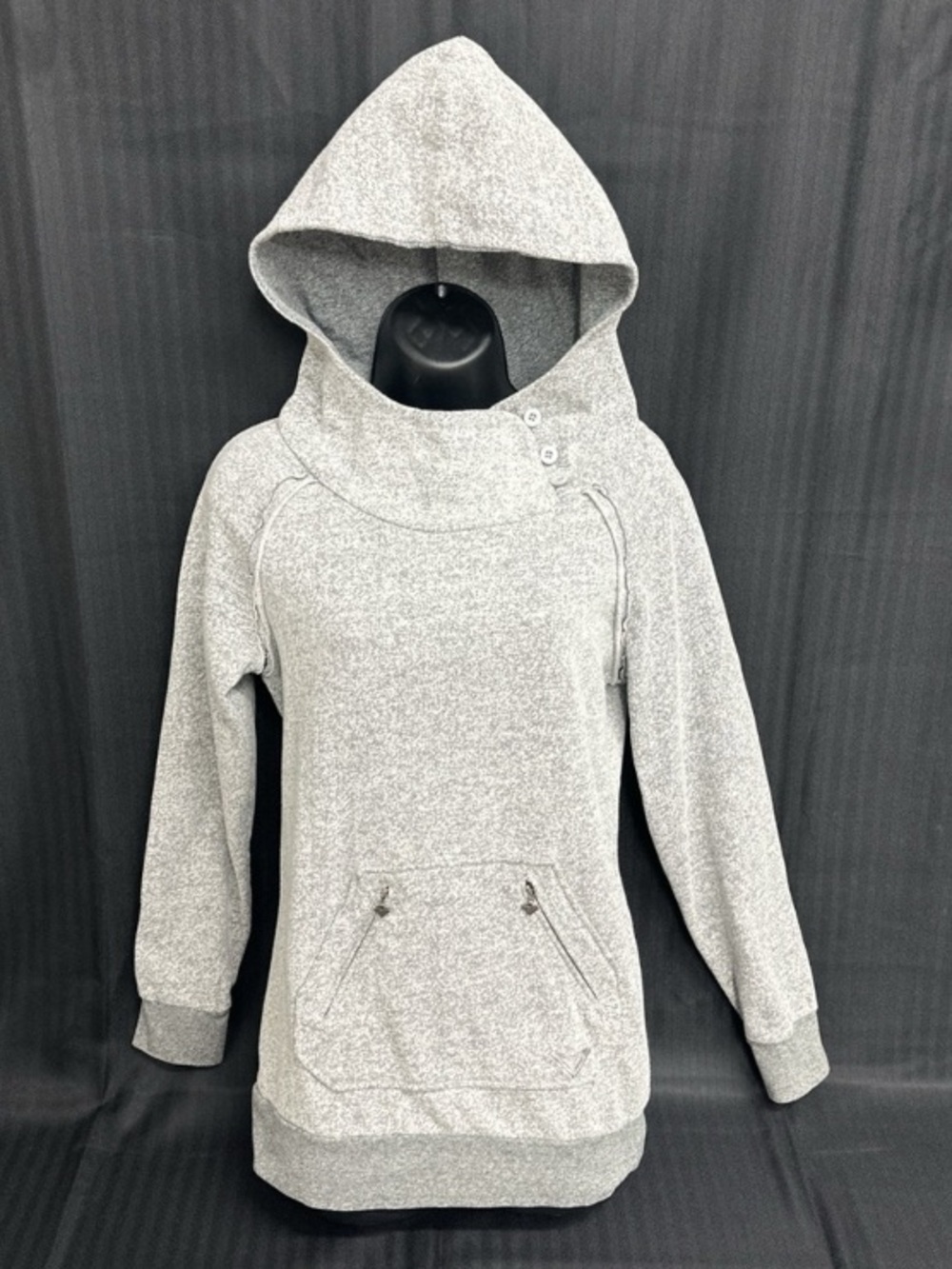 Roxy Heather Gray Button-Detail Hooded Pullover